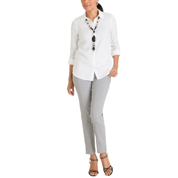 Chico’s Classic-Fit No-Iron Linen Shirt Long Sleeve Crisp White Button Up Top - Picture 13 of 13